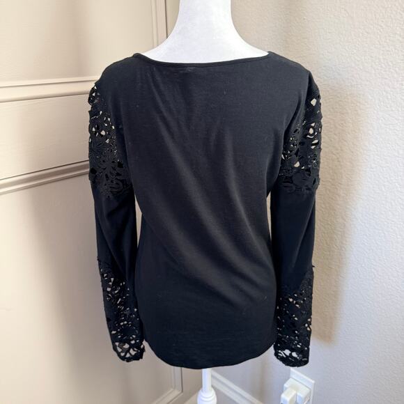Sundance Lovelier Days Lace Detail Long Sleeve Tee Black Size Small - Picture 5 of 8